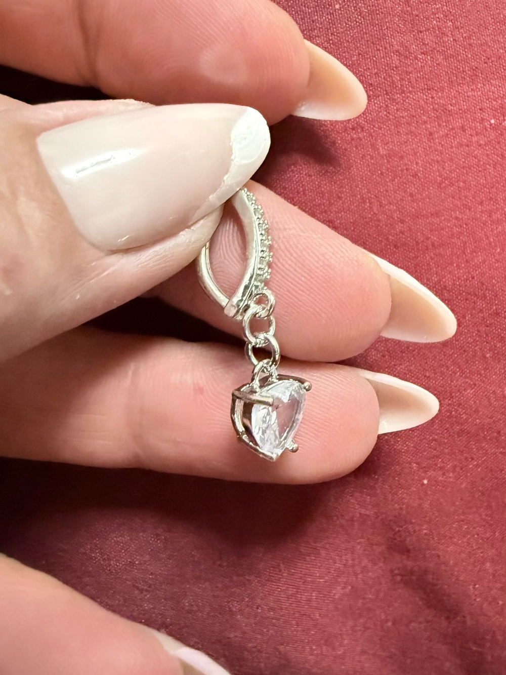 Claire's Silver Heart Crystal Drop belly button piercing jewel with Clear Stone